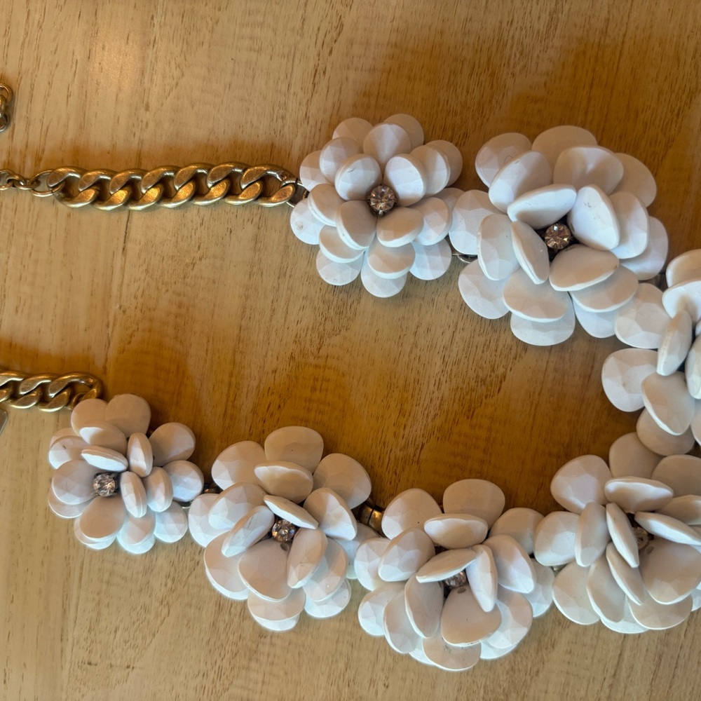 J. Crew White Floral Necklace with Gold Chain